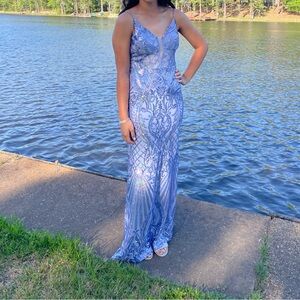 Lavender Sequin Spaghetti-Strap Prom Dress